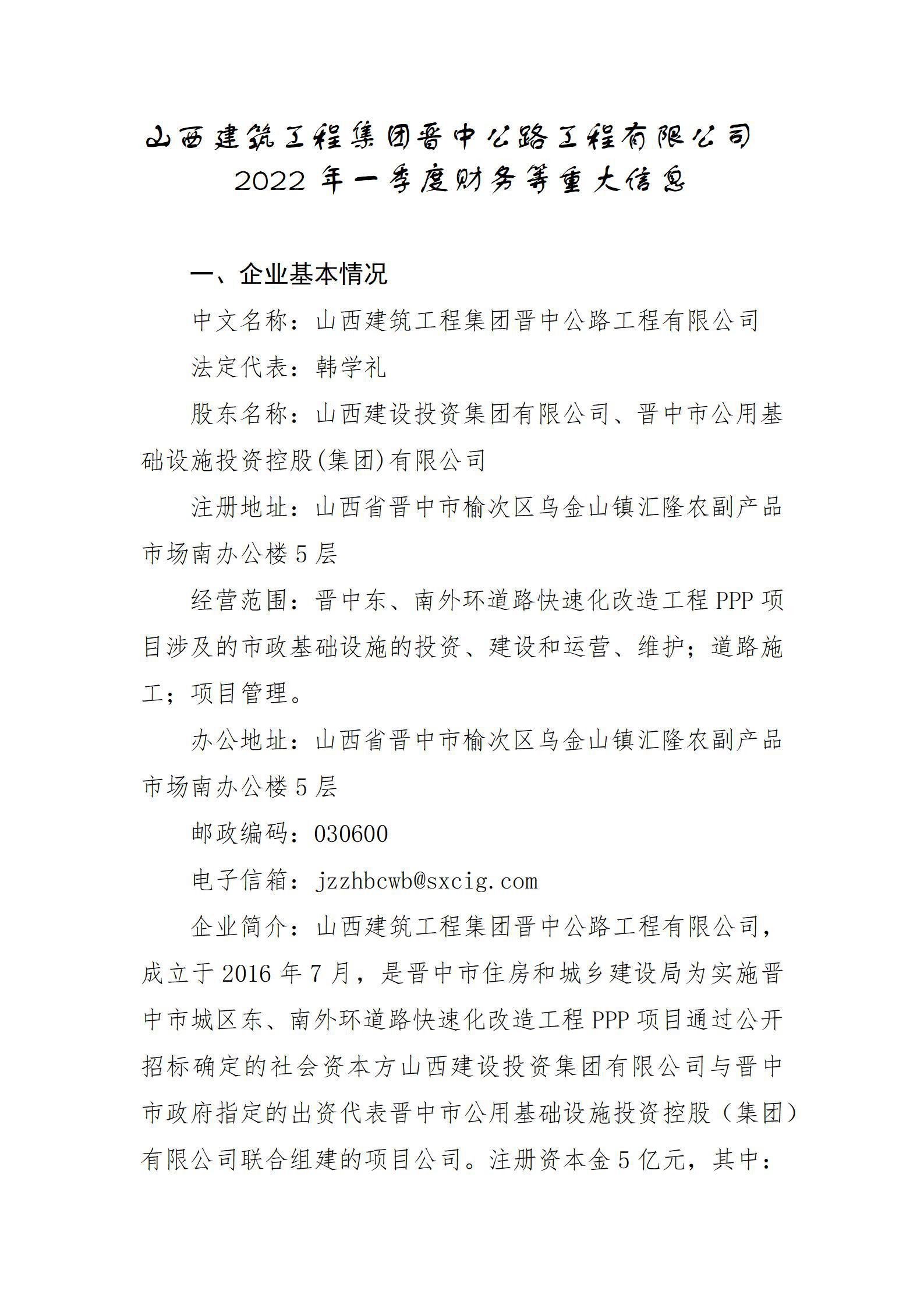 ɽ���޽����̼��Ž��й�·�������޹�˾2022��һ���Ȳ�����ش���Ϣ