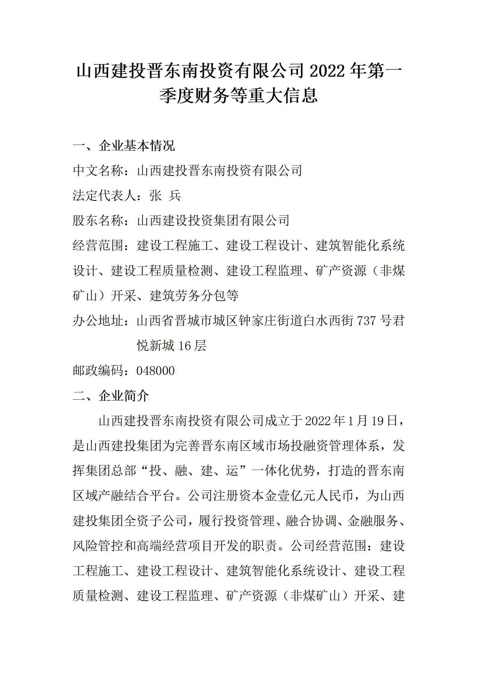 ɽ����Ͷ������Ͷ�����޹�˾2022���һ���Ȳ�����ش���Ϣ