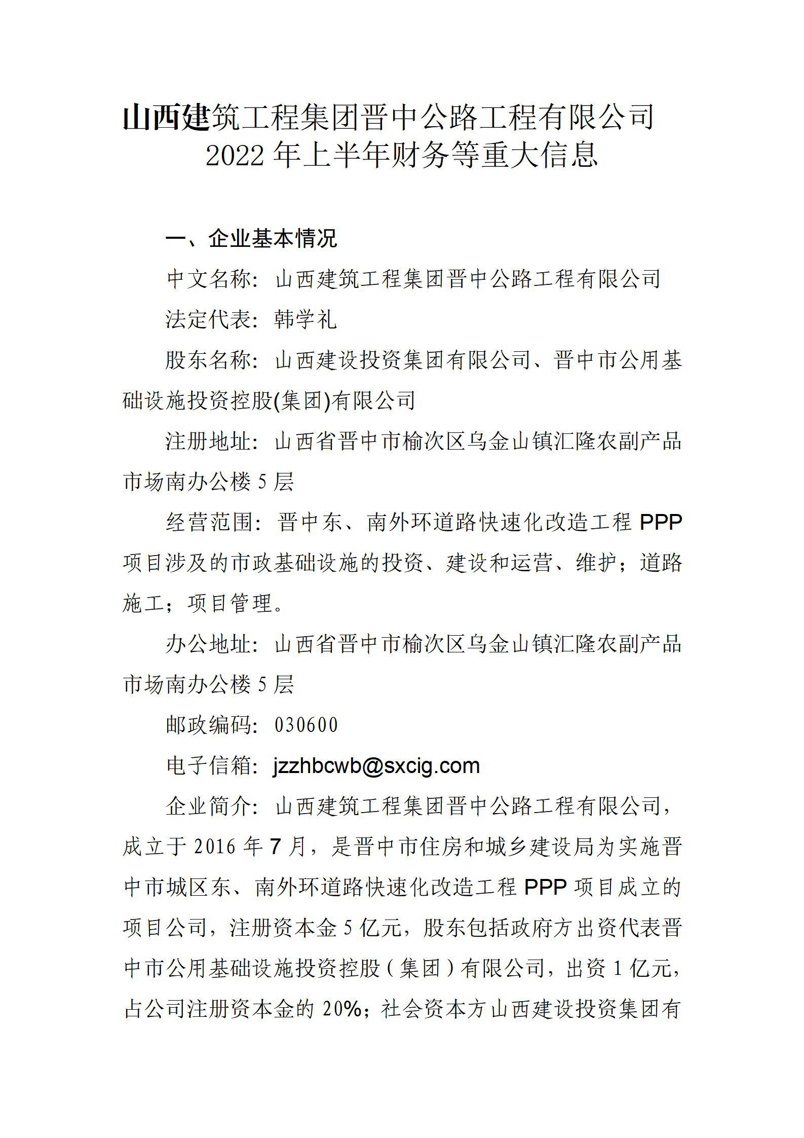 ɽ���޽����̼��Ž��й�·�������޹�˾2022���ϰ��������ش���Ϣ