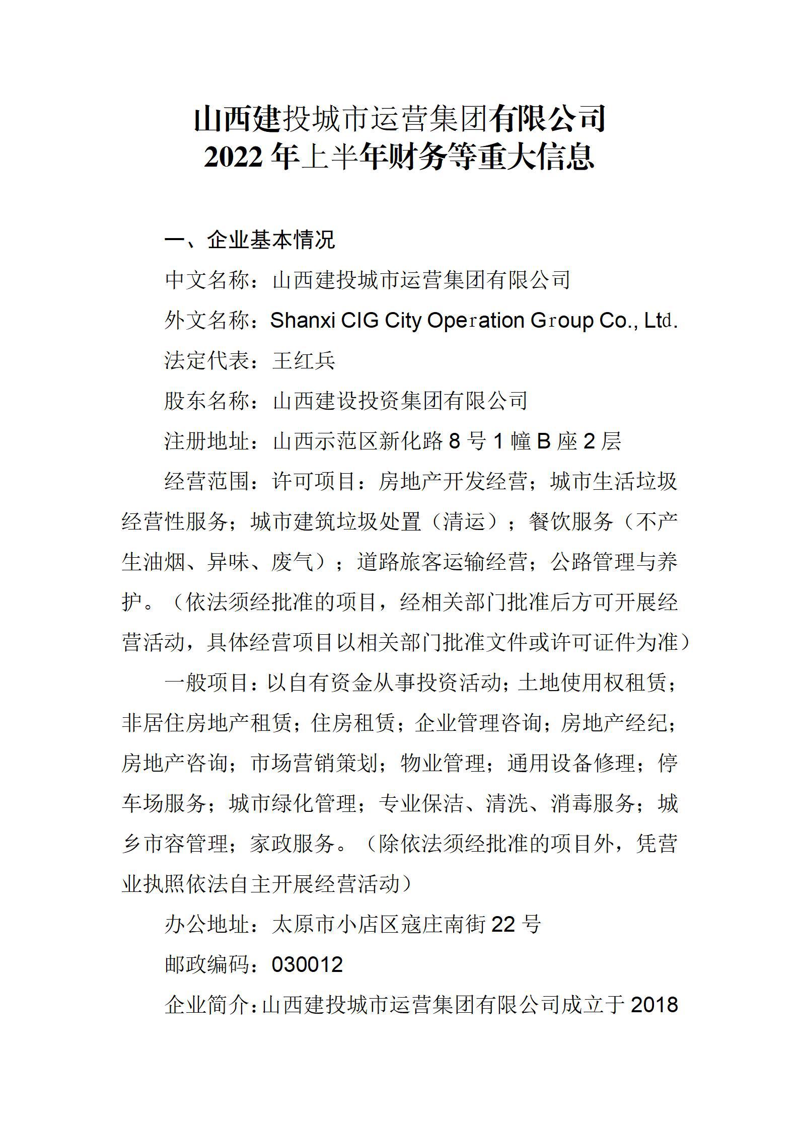 ɽ����Ͷ������Ӫ�������޹�˾2022���ϰ��������ش���Ϣ